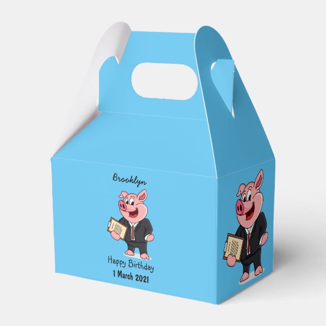Funny pig in business suit cartoon favour box (Front Side)