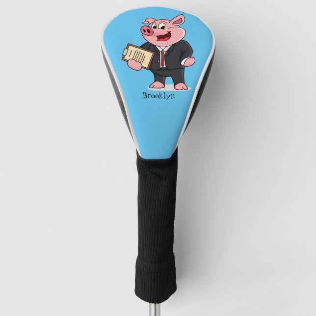 Funny pig in business suit cartoon golf head cover (Front)