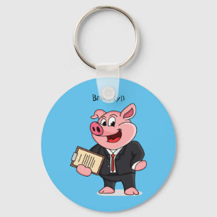 Funny pig in business suit cartoon key ring