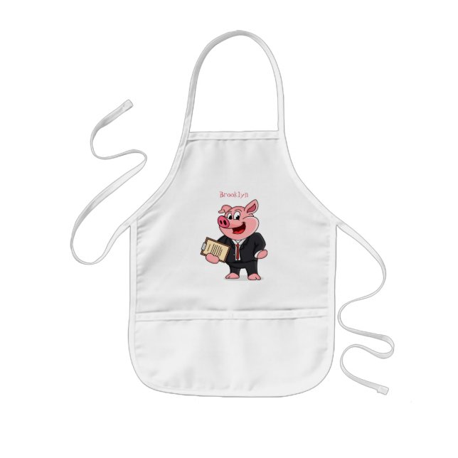 Funny pig in business suit cartoon kids apron (Front)