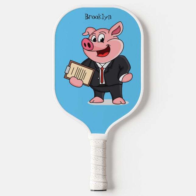 Funny pig in business suit cartoon  pickleball paddle (Front)