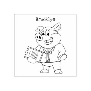 Funny pig in business suit cartoon  rubber stamp