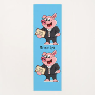 Funny pig in business suit cartoon yoga mat