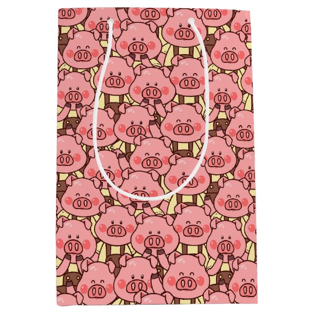 Funny Pig in Overalls Medium Gift Bag (Front)