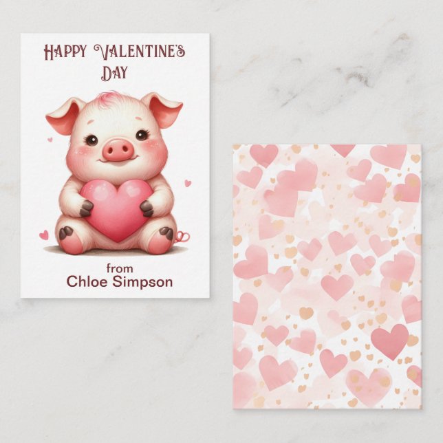 Funny Pig Kid's Valentine Classroom Party Card (Front/Back)