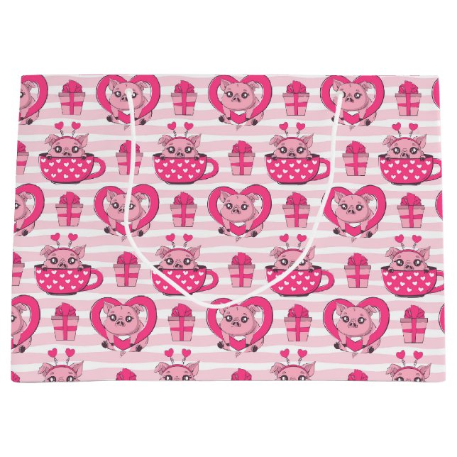 Funny Pig Love Pun Large Gift Bag (Front)