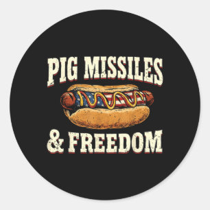 Funny Pig Missiles And Freedom 4th Of July Classic Round Sticker