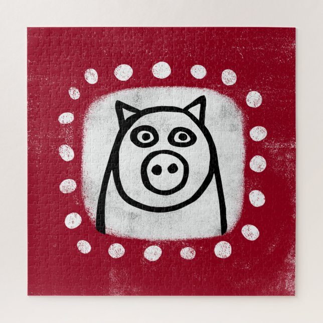 Funny Pig On Red Jigsaw Puzzle (Vertical)