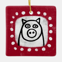 Funny Pig On Red Ornament