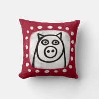 Funny Pig On Red Throw Pillow