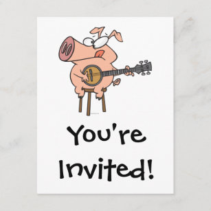 funny pig playing a banjo cartoon character invitation