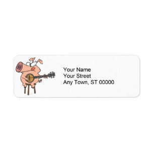 funny pig playing a banjo cartoon character return address label