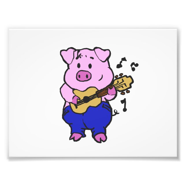 Funny Pig playing guitar | choose background colou Photo Print (Front)