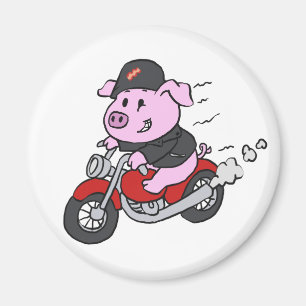 Funny pig riding motorcycle   choose back colour magnet