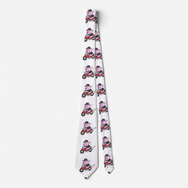 Funny pig riding motorcycle | choose back colour tie (Front)
