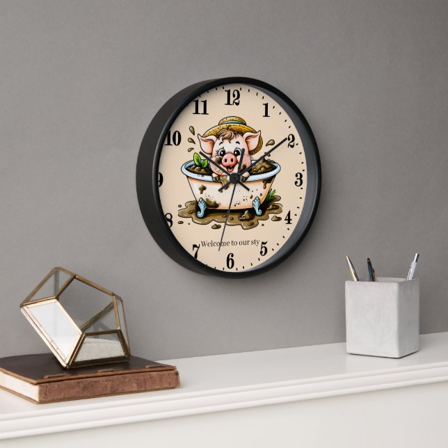 Funny pig sty add text bathroom clock (Office)