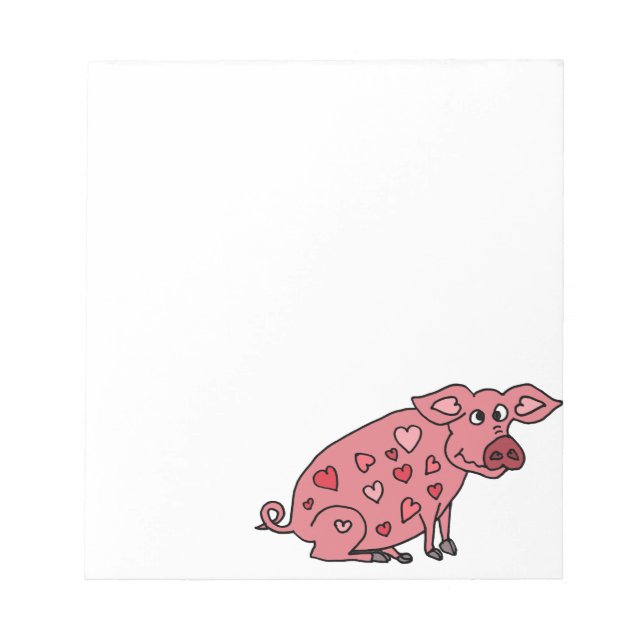 Funny Pig with Hearts Design Notepad (Front)