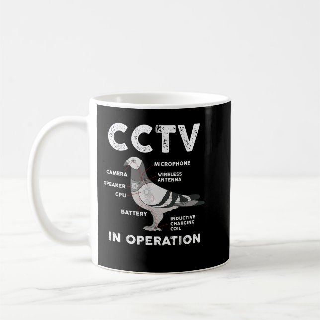 Funny Pigeon Anatomy Birds Flies and Spies CCTV In Coffee Mug (Left)