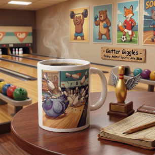 Funny Pigeon Bowling Strike Cartoon Art Coffee Mug