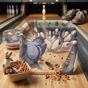 Funny Pigeon Bowling Strike Cartoon Art Paper Plate