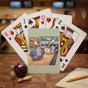 Funny Pigeon Bowling Strike Cartoon Art Playing Cards