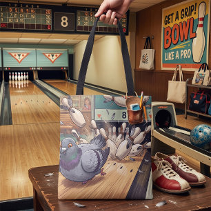 Funny Pigeon Bowling Strike Cartoon Art Tote Bag