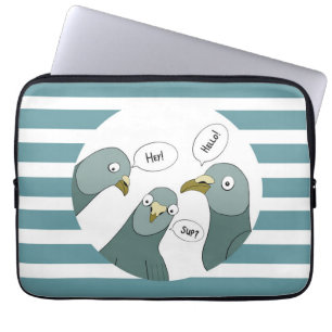 Funny Pigeon Greetings With Blue Stripes Laptop Sleeve