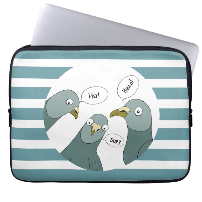 Funny Pigeon Greetings With Blue Stripes Laptop Sleeve (Front)