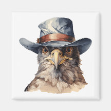 Funny pigeon wearing a cowboy hat, watercolor
