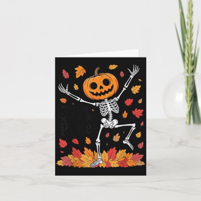 Funny Pilates Skeleton Pumpkin Yoga Halloween Fall Card (Front)