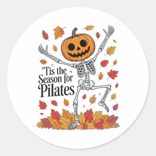 Funny Pilates Skeleton Pumpkin Yoga Halloween Fall Classic Round Sticker