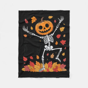 Funny Pilates Skeleton Pumpkin Yoga Halloween Fall Fleece Blanket
