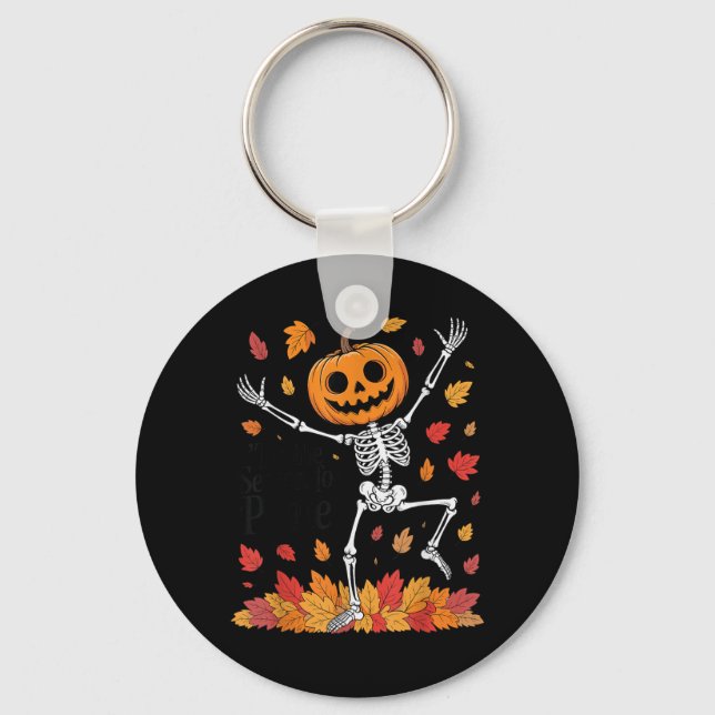 Funny Pilates Skeleton Pumpkin Yoga Halloween Fall Key Ring (Front)
