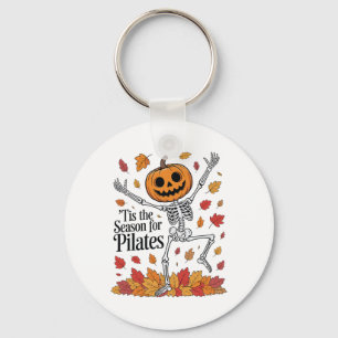 Funny Pilates Skeleton Pumpkin Yoga Halloween Fall Key Ring
