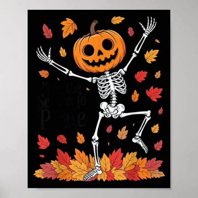 Funny Pilates Skeleton Pumpkin Yoga Halloween Fall Poster (Front)