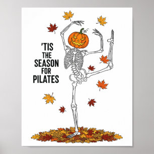 Funny Pilates Skeleton Pumpkin Yoga Halloween Fall Poster