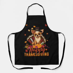 Funny Pilgrim Chihuahua Dog Turkey Happy Thanksgiv Apron