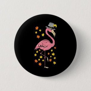 Funny Pilgrim Flamingo Thanksgiving Fall Autumn Co 6 Cm Round Badge