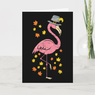 Funny Pilgrim Flamingo Thanksgiving Fall Autumn Co Card