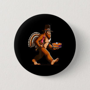 Funny Pilgrim Sasquatch Yeti And Pumpkin Pie Thank 6 Cm Round Badge