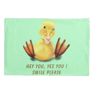 Funny Pillow Case Happy Duck Custom Text and Colou