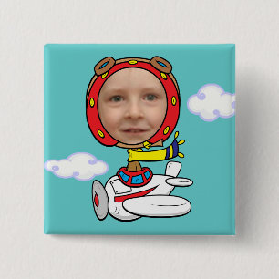 Funny Pilot Photo Face Template 15 Cm Square Badge