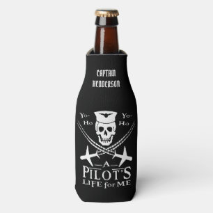 Funny Pilot Skull Aeroplanes Pirate Humour Custo Bottle Cooler