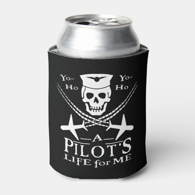 Funny Pilot Skull Aeroplanes Pirate Humour | Custo Can Cooler (Can Front)