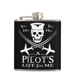 Funny Pilot Skull Cross Aeroplanes Pirate Humour Hip Flask