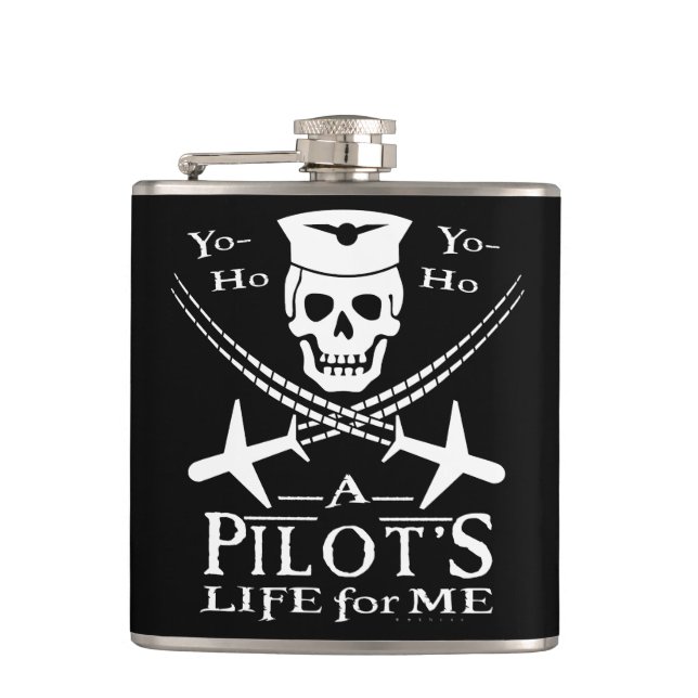 Funny Pilot Skull Cross Aeroplanes Pirate Humour Hip Flask (Front)