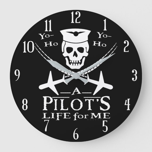 Funny Pilot Skull Cross Aeroplanes Pirate Humour Large Clock (Front)