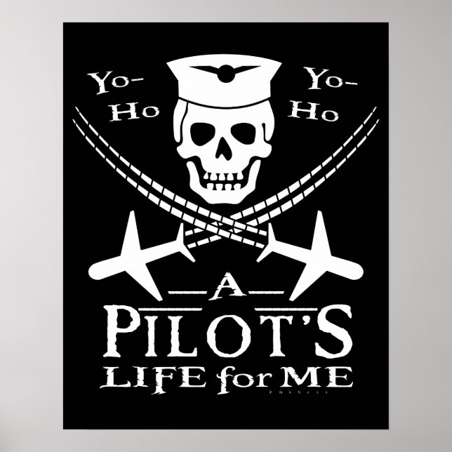 Funny Pilot Skull Cross Aeroplanes Pirate Humour Poster (Front)