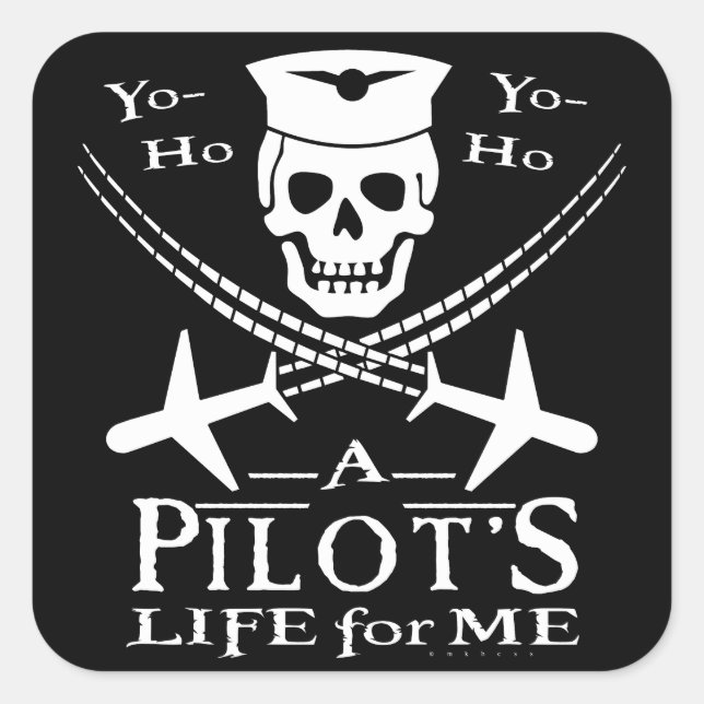 Funny Pilot Skull Cross Aeroplanes Pirate Humour Square Sticker (Front)