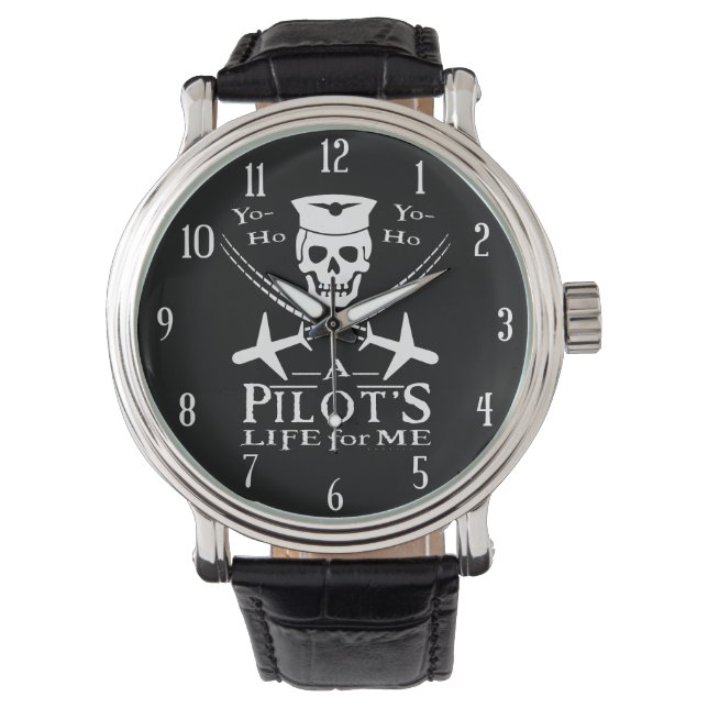 Funny Pilot Skull Cross Aeroplanes Pirate Humour Watch (Front)